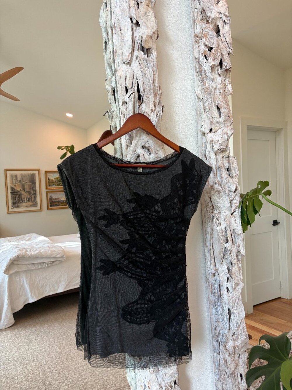 Bordeaux Black Lace Overlay Top | Size XS